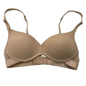 LIVELY The Mesh Trim No-Wire Padded Bra Nude J-Hook Racerback 32B